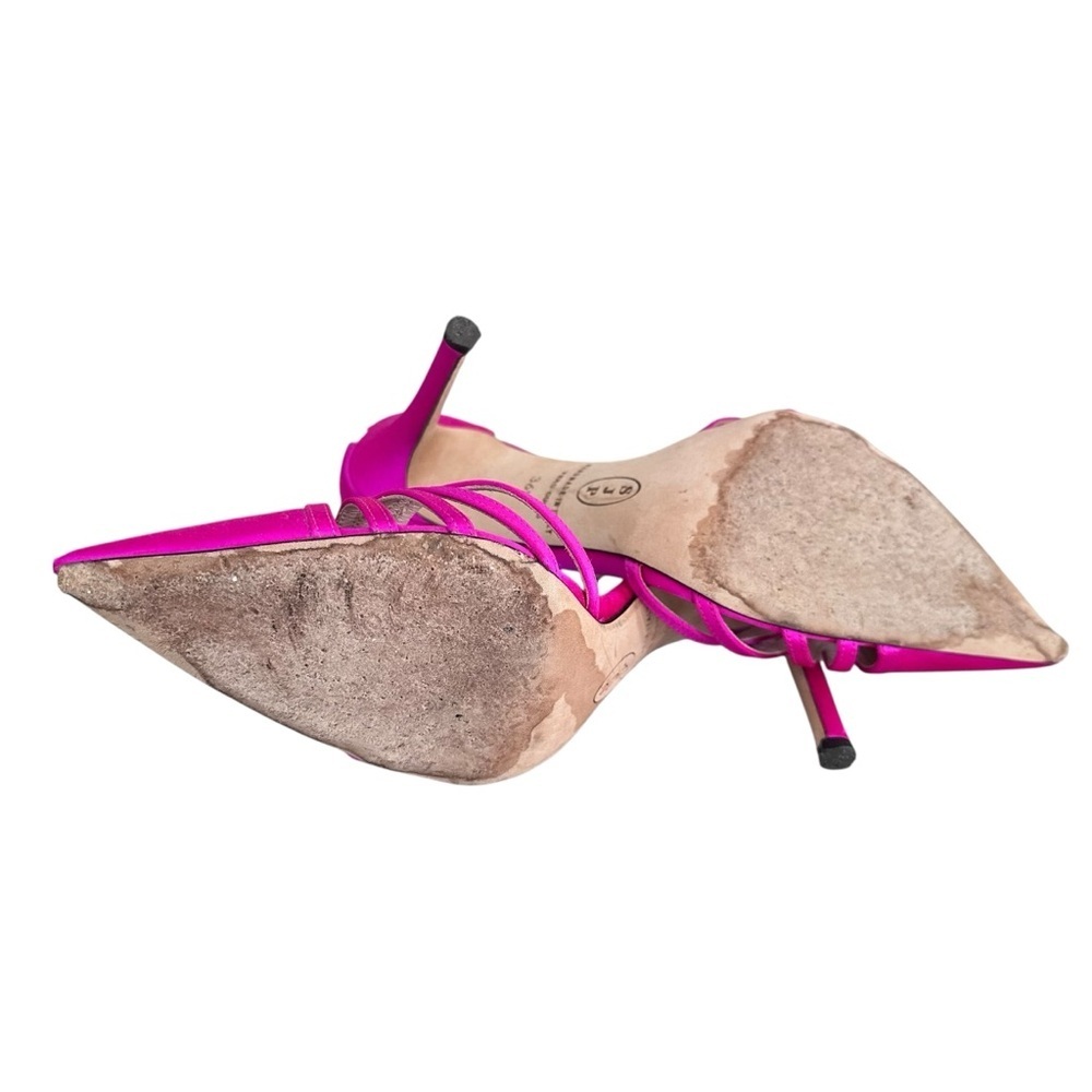 SJP Sarah Jessica Parker Fuchsia Pink Satin Ankle T-Strap Heels Size 6.5 36.5 - Picture 8 of 14